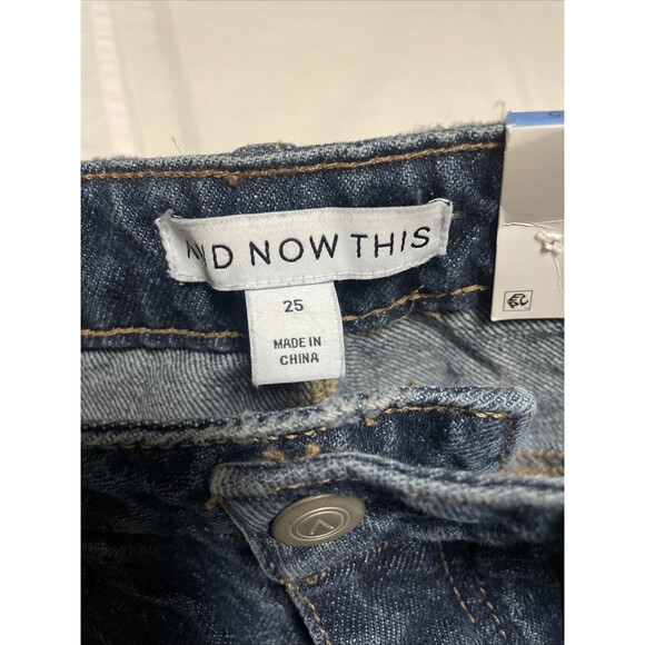 AND NOW THIS Womens Size 25 Wide Leg Ripped Distressed Denim Dark Blue Jeans - Picture 4 of 8